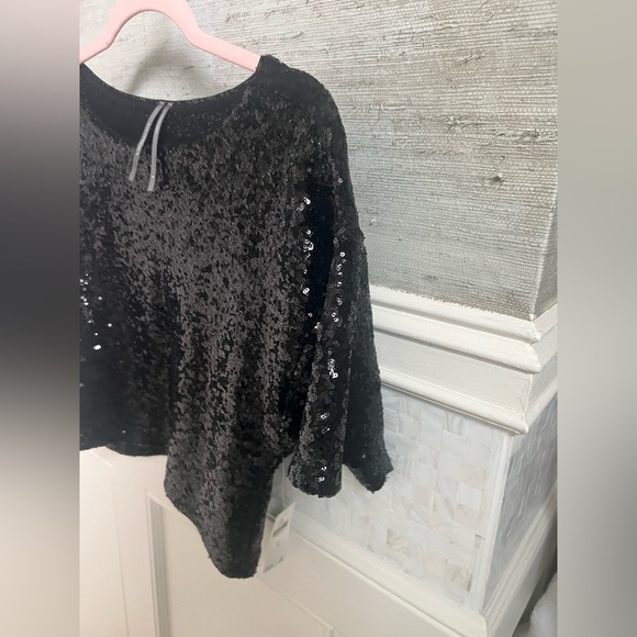 Anthropologie Black Sequin Cropped Tee - Picture 8 of 15